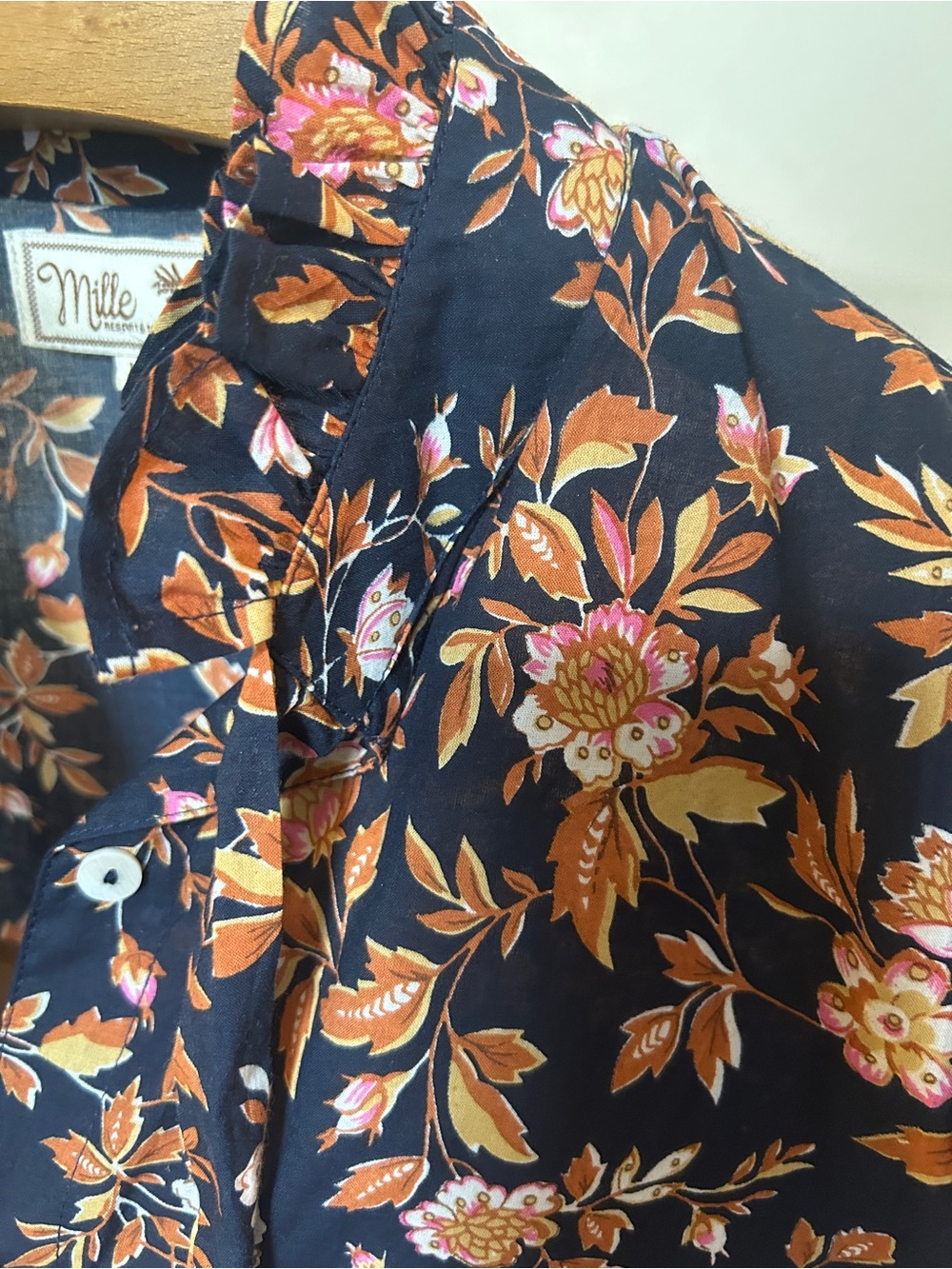 Mille Navy Floral Button-Down Blouse